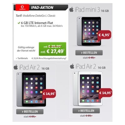 günstige LTE Internetflat Vodafone mit Apple iPad mini oder Air
